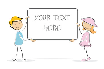 illustration of kids holding blank board on an isolated background