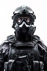 Portrait soldier wearing mask isolated on white AI Generative