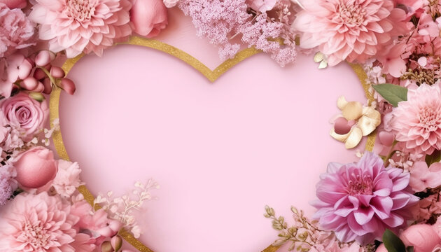 floral ornate background and love shape frame. generative ai