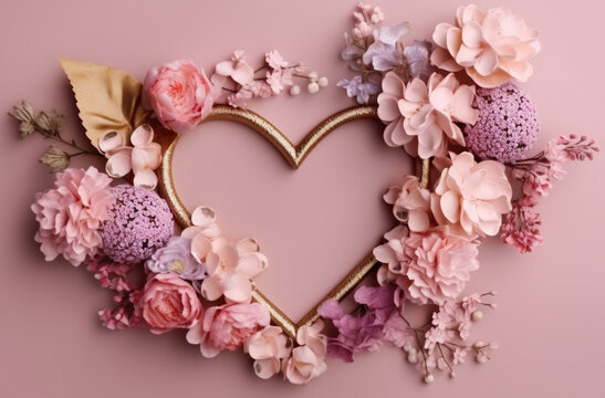 floral ornate background and love shape frame. generative ai