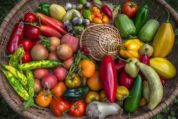 colorful basket overflowing with a variety of fresh vegetables Generative AI