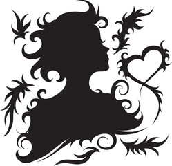 Vector silhouette of a young girl with design elements,isolated on white background