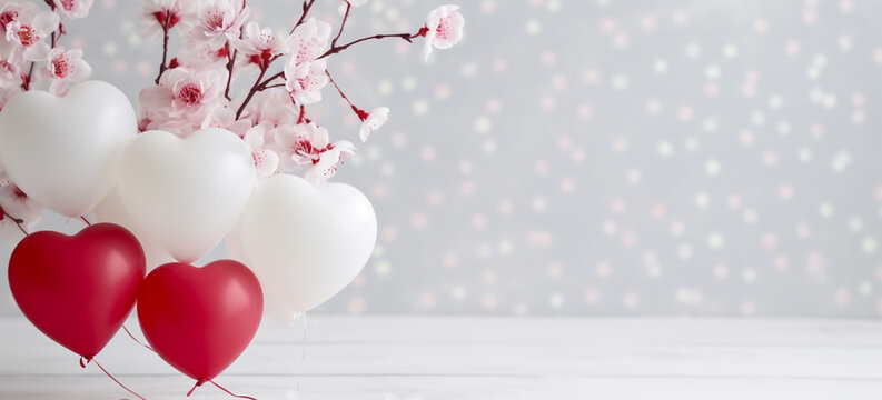 Valentine's Day celebration banner, decorated with love balloons, generative ai