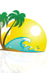 Fototapeta na wymiar illustration of tropical landscape with beach with palm tree