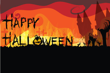 illustration of pumpkine text with dark scary background