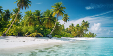 Fototapeta na wymiar Blue sea, white sand beach with coconut palms.generated ai