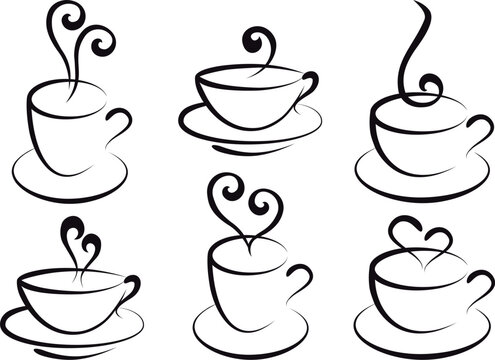 set of steamy coffee and tea cups, vector