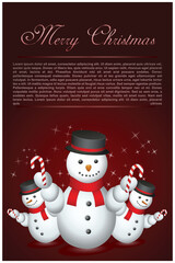 illustration of snow men with hat and stick with text template