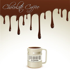 illustration of coffee mug with dripping chocolate at the backdrop