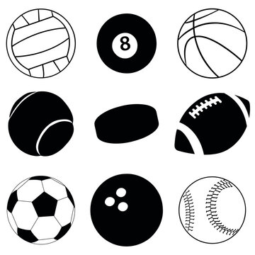 vector set of various sport balls