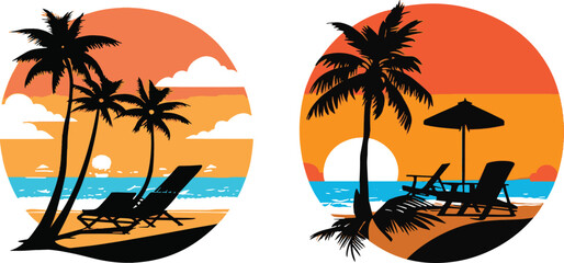 Sunset Beach Logo Vector Set