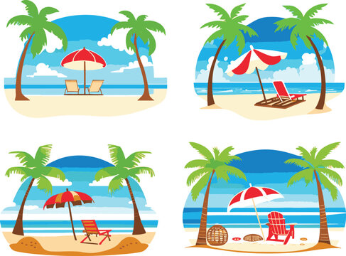 Tropical Beach Logo Vector Set