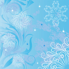 Fototapeta na wymiar Blue background with snowflake and frosty patterns