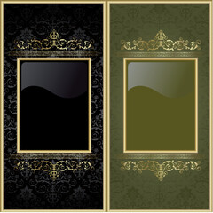 Set from  gold frames on the black and green background