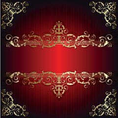 Retro frame on the red floral background