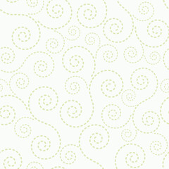 Curls made from the dotted line on a light green background - seamless texture.