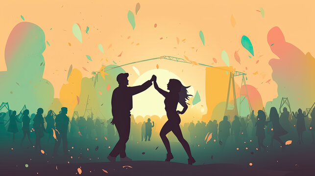 creative illustration of a couple dancing together at a festival. Generative AI