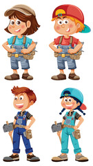 Set of handyman cartoon character