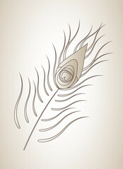 Silhouette of peacock feather. Isolated on beige background. Vector.