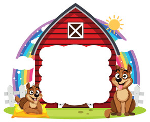 Dog at the farm barn empty banner