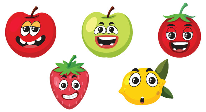 Set of fruit with facial expression simple style