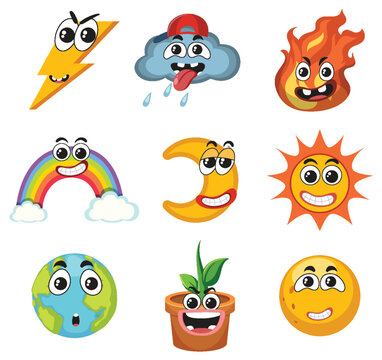 Set of weather cartoon character simple style