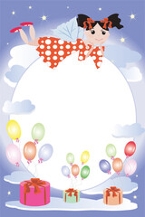 Birthday frame:fairy flying on a clouds