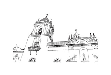 Building view with landmark of   Ronda is a city in Spain. Hand drawn sketch illustration in vector.