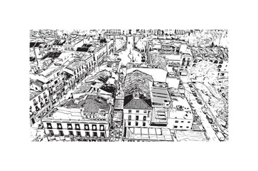 Building view with landmark of   Ronda is a city in Spain. Hand drawn sketch illustration in vector.