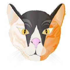 A cat face painting with three colored cats: orange cat, white cat and black cat on the same page.