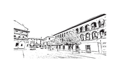 Building view with landmark of   Ronda is a city in Spain. Hand drawn sketch illustration in vector.