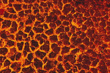 Volcano lava eruption background, landscape ground is full of lava.