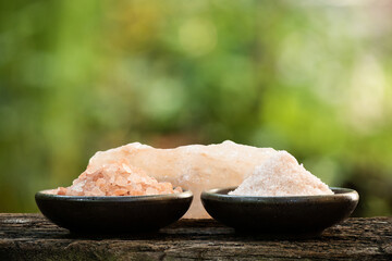 Himalayan salt on nature background.
