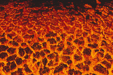 Volcano lava eruption background, landscape ground is full of lava. - 608073193