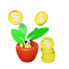 3d rendering finance growth icon object