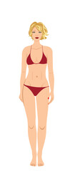 The blond in a red bathing suit isolated on a white background. Vector