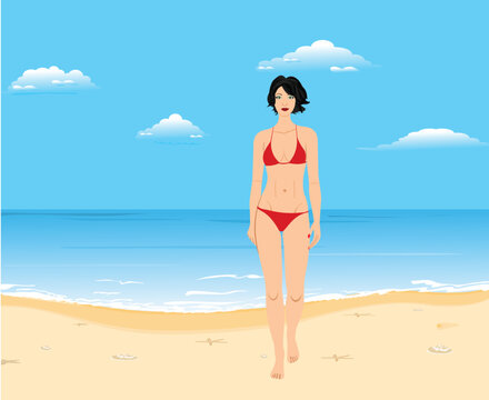 Vector illustration of summer beach girl