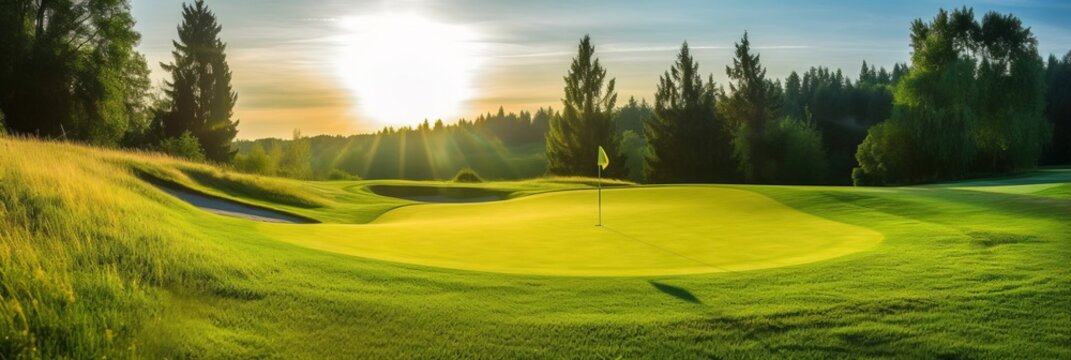 Portrait sunrise over the golf course AI Generative