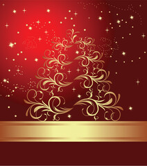 Celebration card with abstract christmas floral tree. Vector