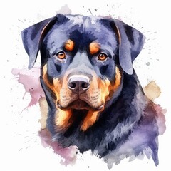 Rottweiler portrait. watercolor illustration clipart