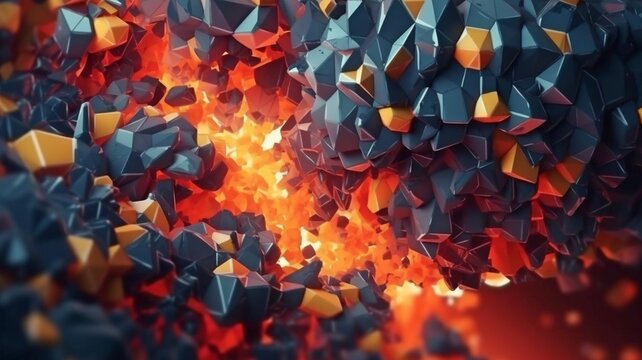Fototapeta Background with abstract geometric design. design with crushing surface for explosions. 3D representation. GENERATE AI