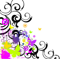 vector eps10 illustration of splashes and butterflies on a floral background