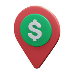 pin map location with green dollar symbol for business opportunity revenue point financial startegy 3d render icon illustration design