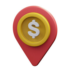gold coin on pin map location for business opportunity revenue point financial startegy 3d render icon illustration design