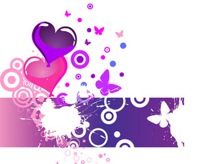 Plakat vector eps10 illustration of butterflies, hearts and circles on an abstract background