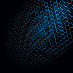 Metal Shine Hexagon Grid on Black Background. Vector Illustration