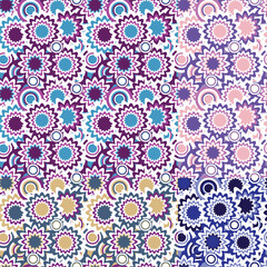 vector seamless floral ornaments with circles in violet, blue, and pastel colors