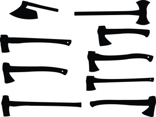 collection of wood axe silhouette - vector