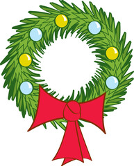 A decorated Christmas Wreath with a big red bow.