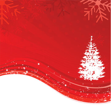 An abstract Christmas background illustration with star, snowflakes and tree